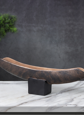 树脂长条船型摆件新中式诧寂风复古做旧花盆花器家居样板间装饰品