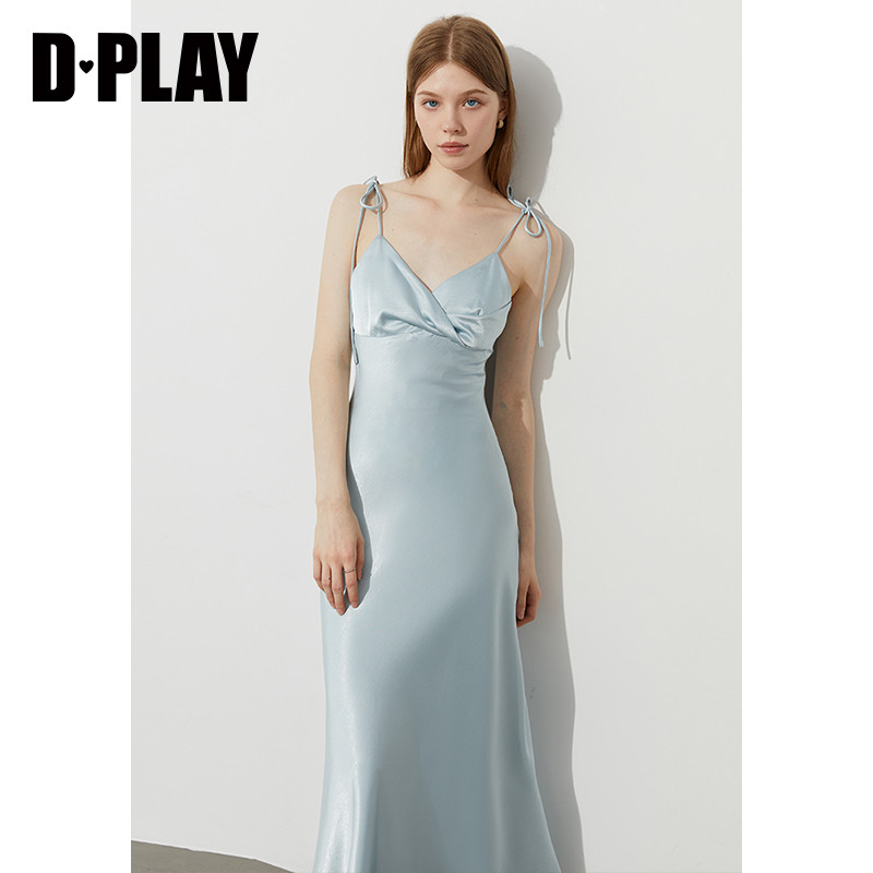 DPLAY2025年夏季新款蓝色缎面连衣裙女法式吊带礼服裙子鱼尾长裙,淘宝优惠券,粉丝福利购,淘宝优惠卷