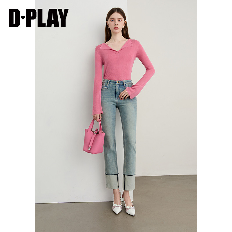 DPLAY羊毛混纺粉色针织衫春季新款上衣气质长袖修身气质打底衫女,淘宝优惠券,粉丝福利购,淘宝优惠卷