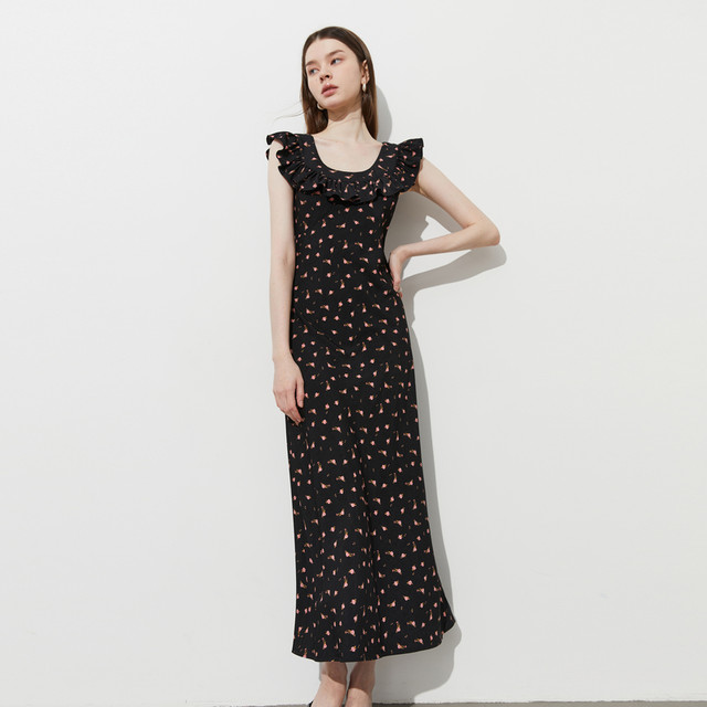 DPLAY small flying sleeve floral long dress