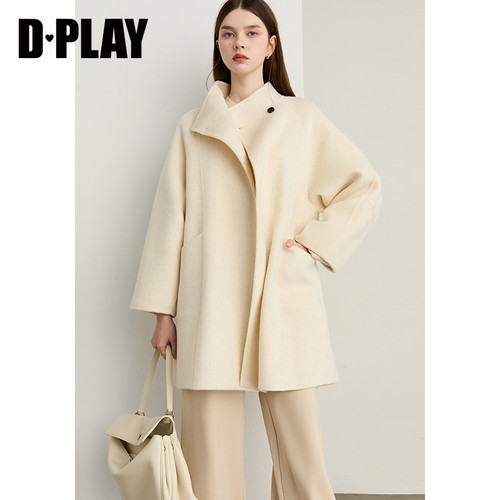 DPLAY2025年冬季新款白色双面呢子大衣100羊毛气质时髦外套女 - 图0