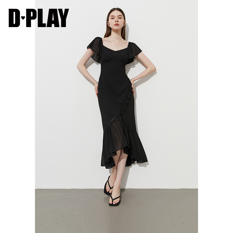DPLAY【度假系列】2025年夏季新款黑色连衣裙女雪纺裙子小黑裙,淘宝优惠券,粉丝福利购,淘宝优惠卷