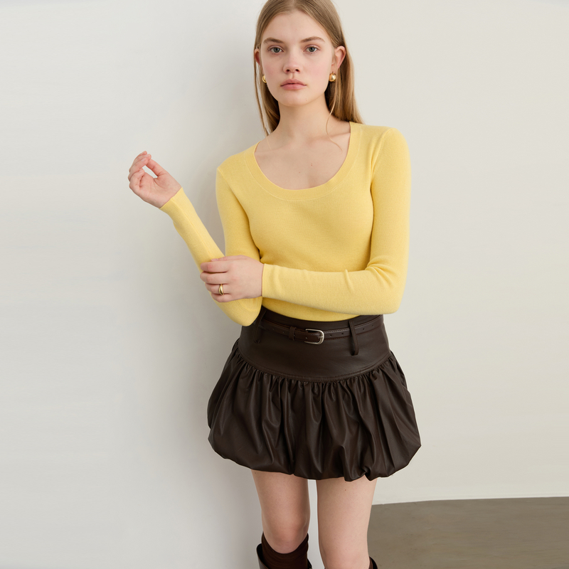 DPLAY【惠品】2025年秋季黄色针织衫女时尚多巴胺上衣打底衫 - 图3