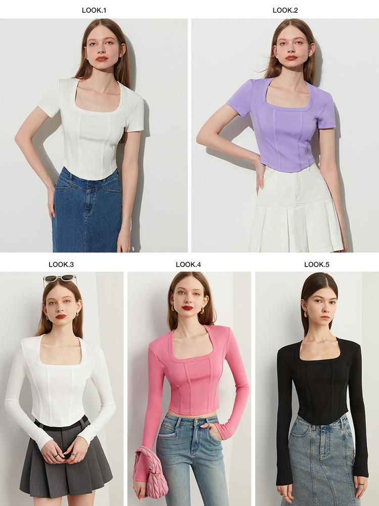 DPLAY2023秋多巴胺鱼骨美背方领泡泡糖粉