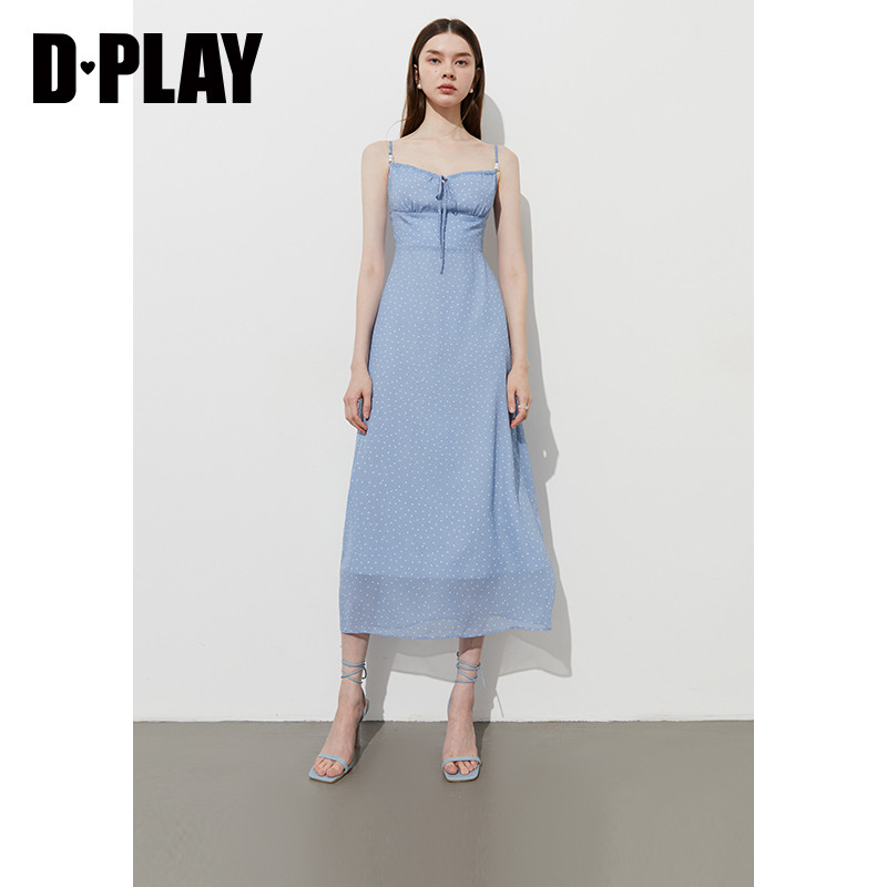 DPLAY【度假系列】2025年夏季新款蓝色吊带连衣裙女雪纺裙子长裙,淘宝优惠券,粉丝福利购,淘宝优惠卷