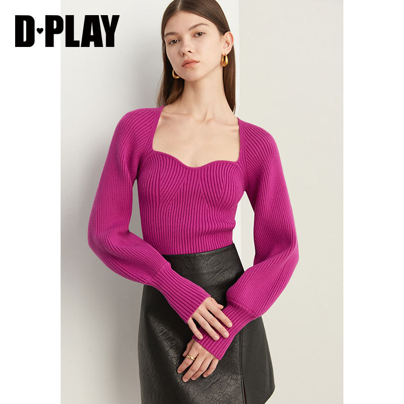 DPLAY法式优雅宫廷领灯笼袖针织毛衣