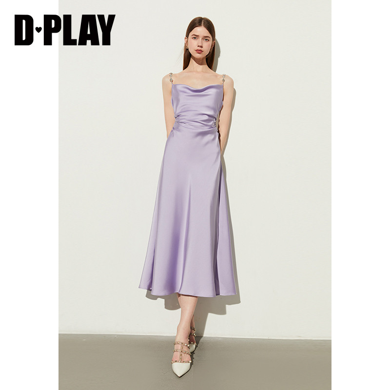 DPLAY2025夏季新款法式香芋紫色连衣裙女吊带缎面裙子长裙沙滩裙,淘宝优惠券,粉丝福利购,淘宝优惠卷
