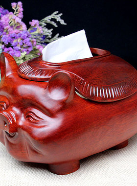 红木大象桌面收纳木质创意摆件