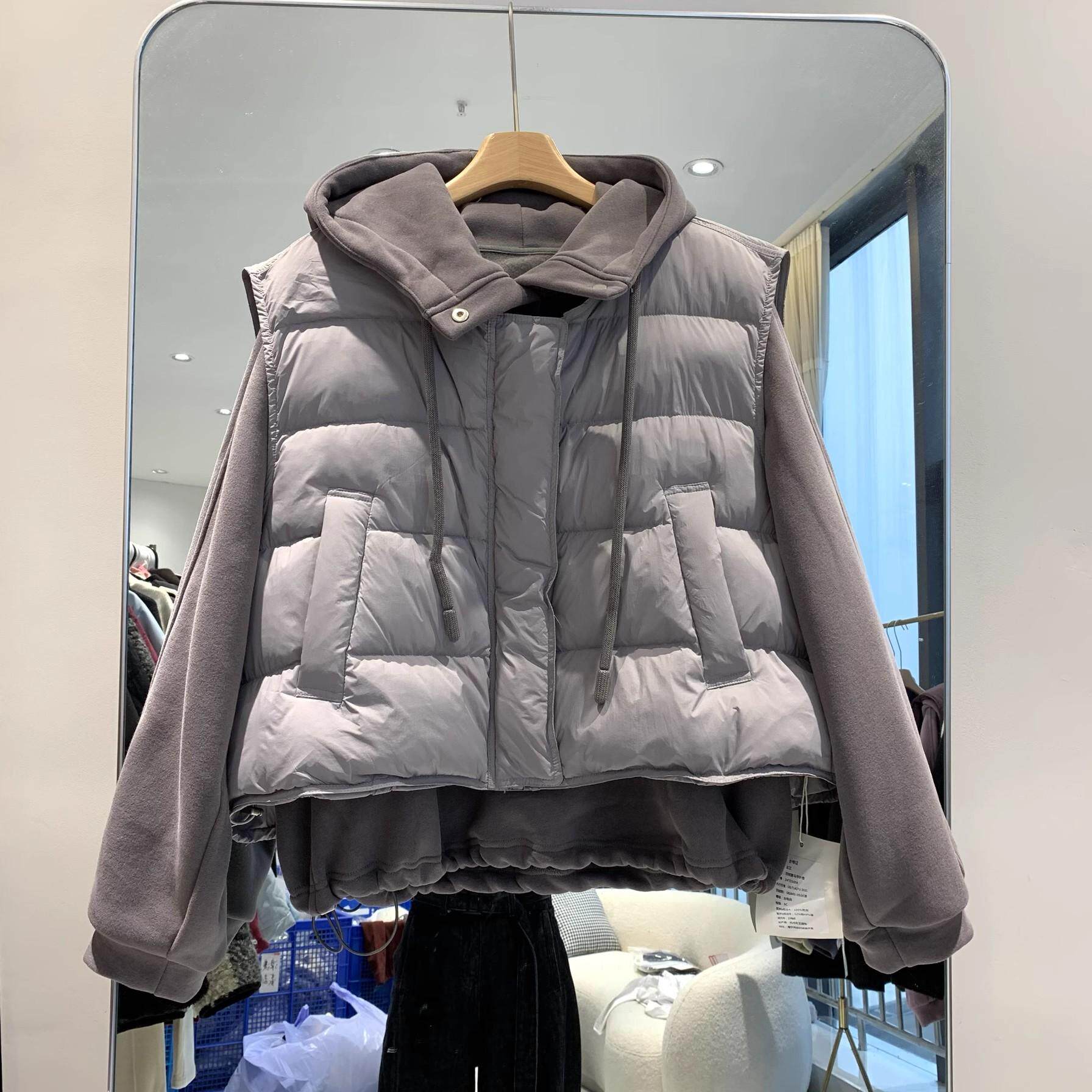 欧货两件套时尚套装羽绒马甲+针织连帽加厚卫衣2025冬季新品上衣 - 图0