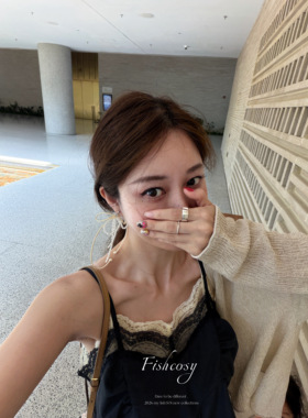 韩国设计师手作 浅黄色水晶蝴蝶结耳环 超美流苏耳钉