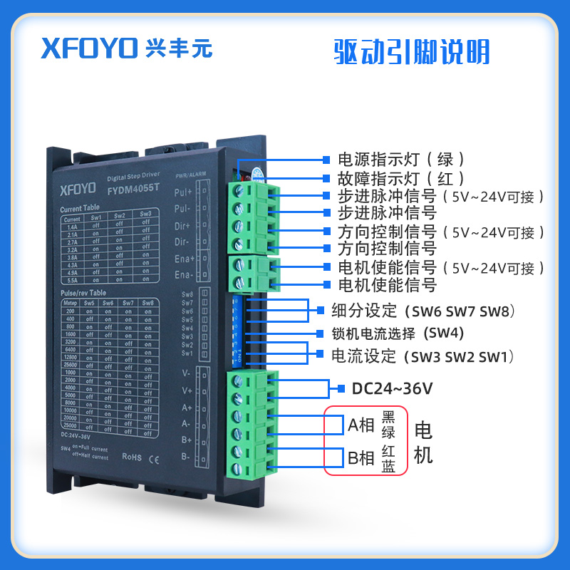 。兴丰元42 57步进电机驱动器DM4055电流5.5ADC24-36V低噪音温升 - 图1