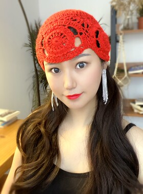 手工花边四季时髦包头帽针织毛线