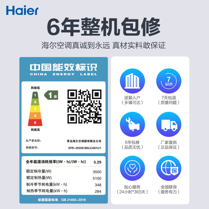 【新品】海尔1.5匹新一级能效空调 海尔空调