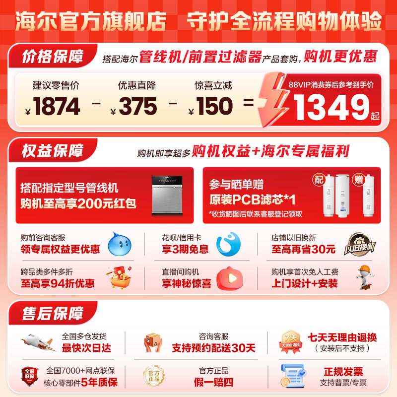 海尔鲜活水1000G净水器家用ro直饮机厨房自来水家庭净水机R885