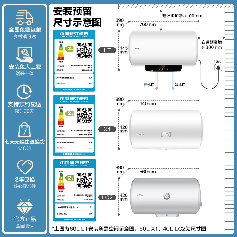 [政府换新补贴]海尔leader电热水器LT家用卫生间60升储水洗澡速热