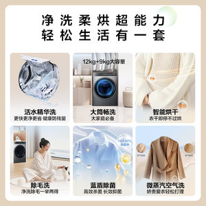 海尔12KG洗烘一体机智能烘干冷凝式双涡旋自清洁蓝盾离子除菌659H