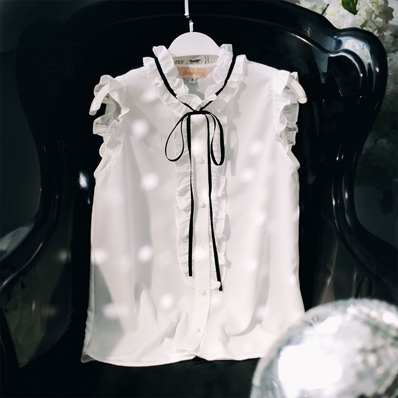 雪纺衫无袖新款韩版夏季洋气潮衬衫 公主的告白蕾丝衫/雪纺衫