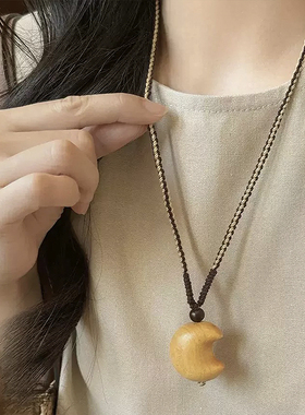 新中式藏式月亮星星崖柏木项链