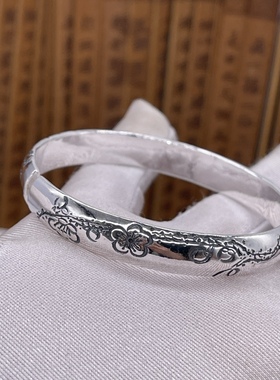 国风银镯原创纯银梅花银镯复古女