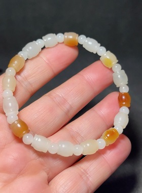 天然新疆和田玉白玉籽料手链手串14克