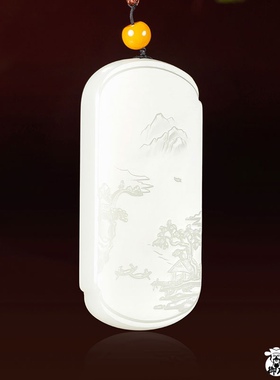 新疆和田玉黄皮白玉籽玉玉牌挂坠吊坠挂件泛舟山水间 72.7克
