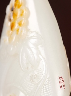 吴灶发大师作品新疆和田玉白玉籽玉玉牌挂件挂坠多子多福61克