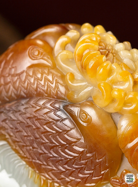 新疆和田枣红皮青白玉籽玉把件花开富贵玉器把件天然挂坠