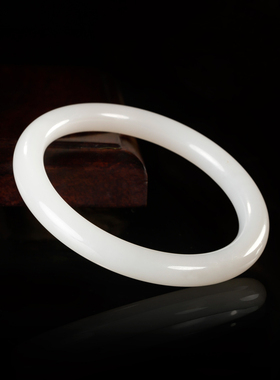 御府天然新疆和田玉白玉籽玉手镯圈口羊脂白玉手镯 内径61.5mm