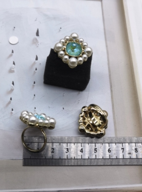 青岛外贸饰品M一19玻璃彩钻珍珠树脂滴柚（每个）质感个性戒指