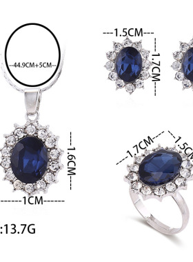 欧美奢华蓝宝石吊坠项链耳环套装