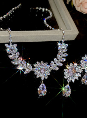 轻奢水滴锆石闪钻项链耳环套装