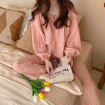 Cute exterior wearing cherry gauze cotton long sleeve long pants pyjamas woman suit sweet and beautiful students home conserved spring and summer new