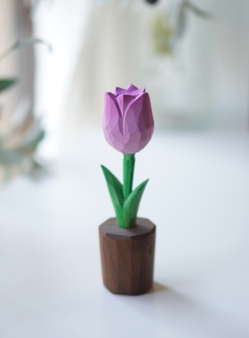 Joe的小作坊/开花郁金香小木雕摆件扩香木 纯手工 北欧风情侣礼物