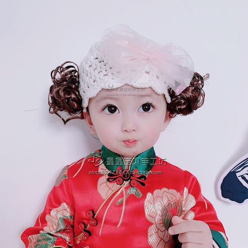 婴儿帽子春秋0-3-6-12个月女童假发帽新生儿公主帽女宝宝假发帽秋 - 图2