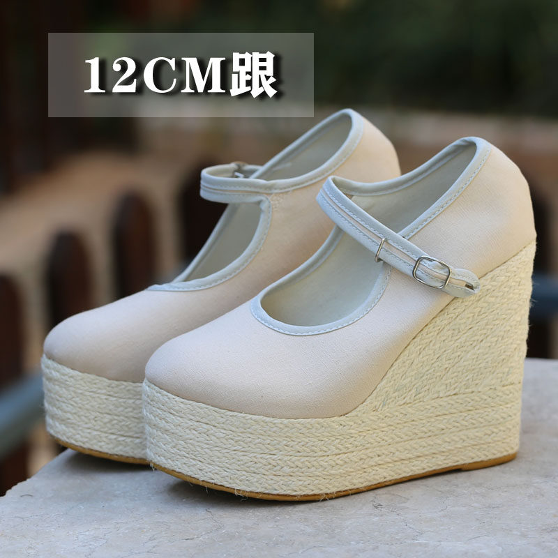 配汉服的鞋子12厘米布鞋女民族风鞋厚底超高跟恨天高坡跟鞋绣花鞋,淘宝优惠券,粉丝福利购,淘宝优惠卷