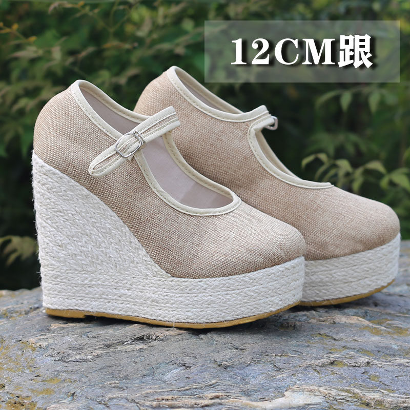 配汉服的鞋子12厘米布鞋女民族风鞋厚底超高跟恨天高坡跟鞋绣花鞋,淘宝优惠券,粉丝福利购,淘宝优惠卷