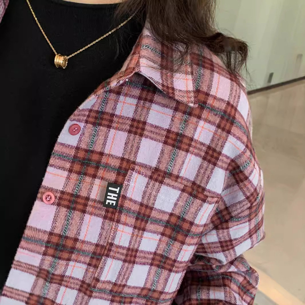 2025春季新款大码女装胖mm韩版磨毛格纹衬衫宽松叠穿内搭衬衣上衣,淘宝优惠券,粉丝福利购,淘宝优惠卷