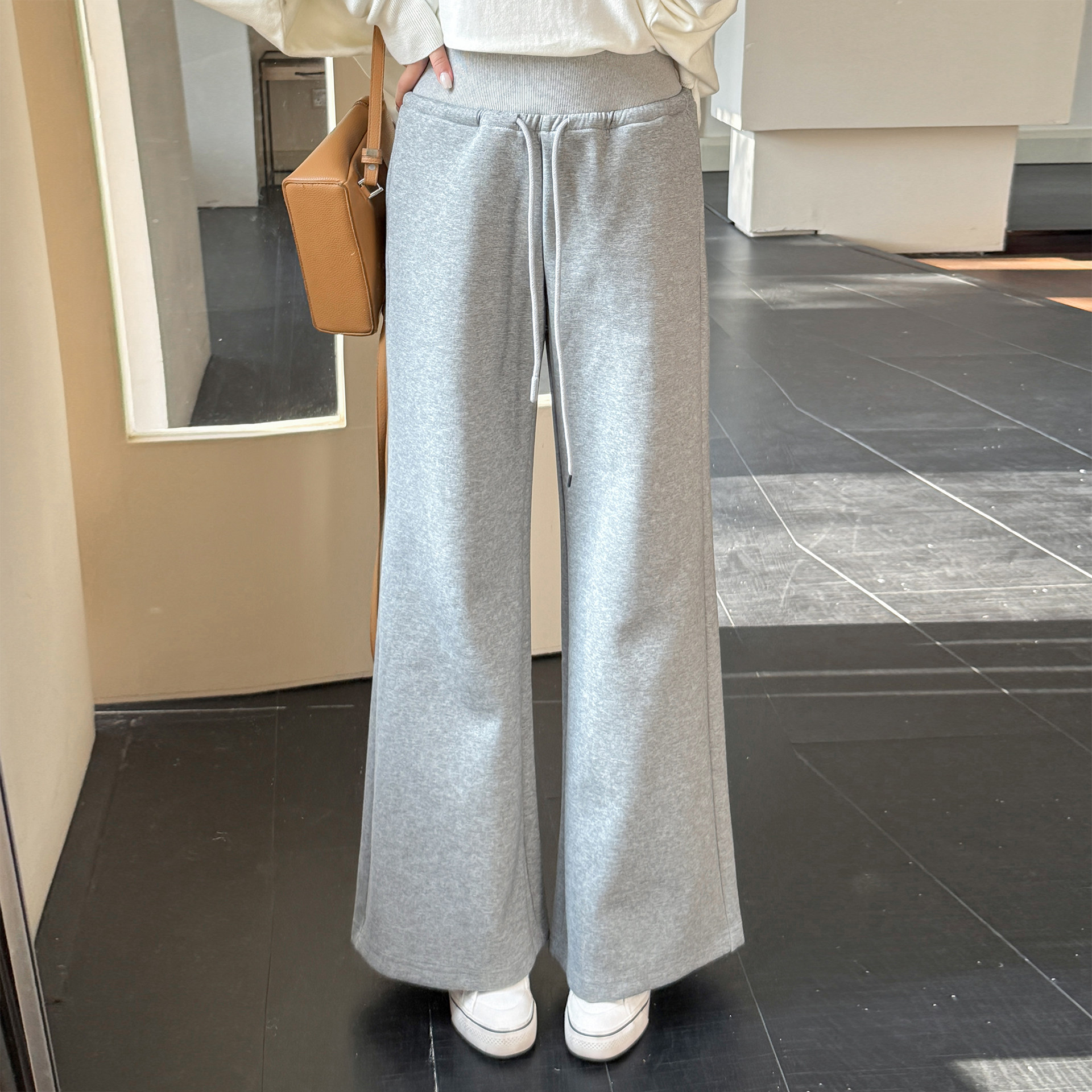 200斤胖mm大码女装慵懒高腰阔腿裤2025秋冬新品抽绳针织微喇长裤,淘宝优惠券,粉丝福利购,淘宝优惠卷