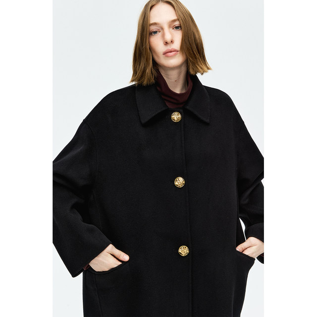 MRS Studios 100%羊毛 气质时髦 经典翻领金扣双面呢大衣