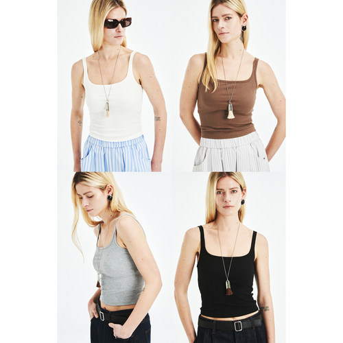 MRS Studios 胶囊系列 双肩带设计短款带胸垫针织圆方U领背心吊带 - 图1