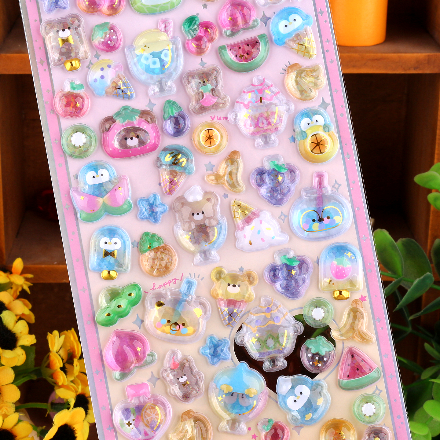 日系炫彩3D立体水晶浮雕贴画sticker可爱卡通动物手机壳装饰贴纸 - 图1