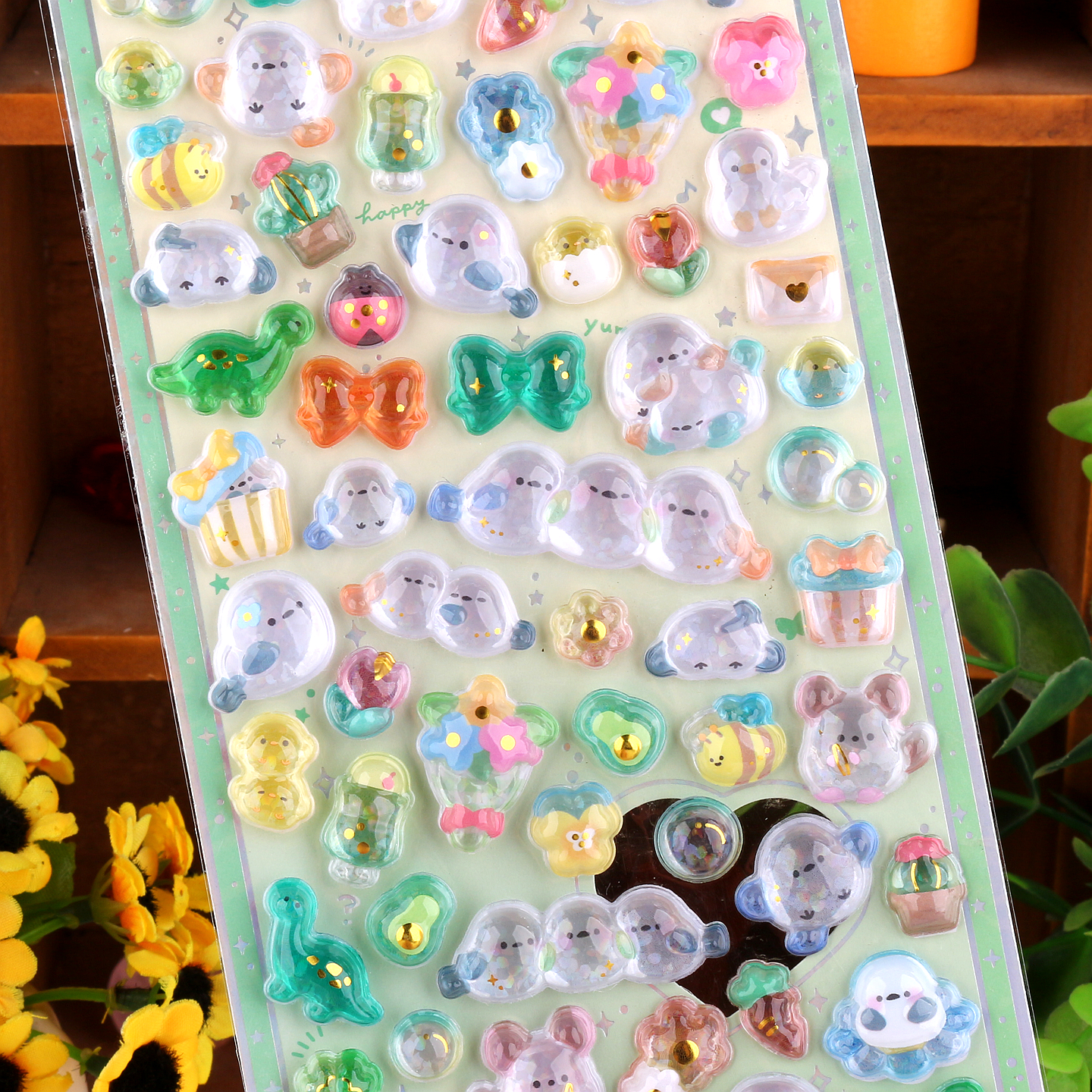 日系炫彩3D立体水晶浮雕贴画sticker可爱卡通动物手机壳装饰贴纸 - 图3