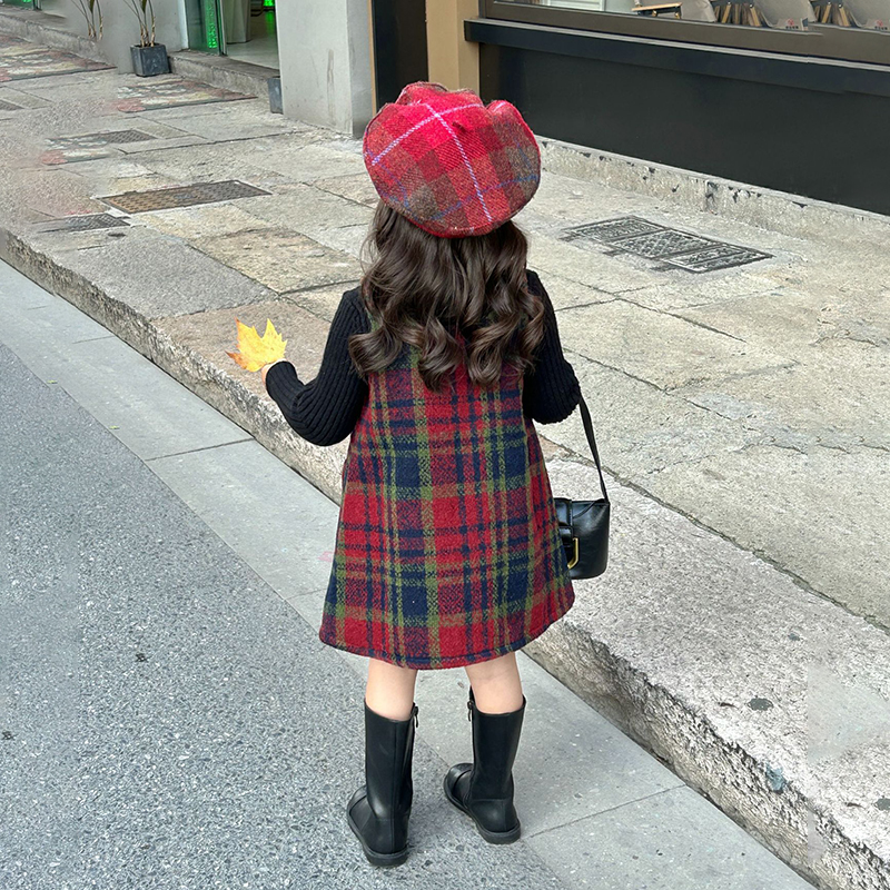 节日童装2025女童秋季格纹毛呢背心裙子女宝宝韩版可爱甜美连衣裙,淘宝优惠券,粉丝福利购,淘宝优惠卷