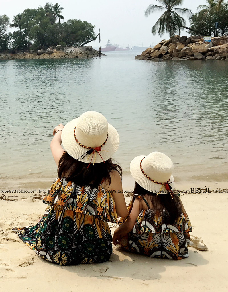 親子草帽母女童麻花流蘇度假海邊遮陽防晒BABSUE獨家設計PS02