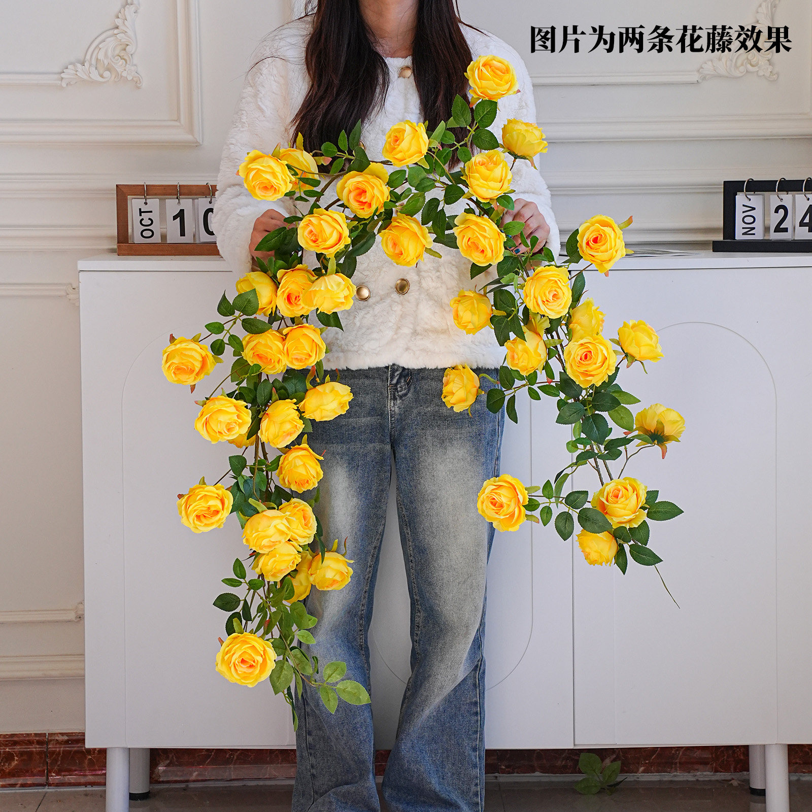 仿真玫瑰花藤花墙假花装饰花藤条塑料花藤蔓植物空调管道遮挡造景,淘宝优惠券,粉丝福利购,淘宝优惠卷