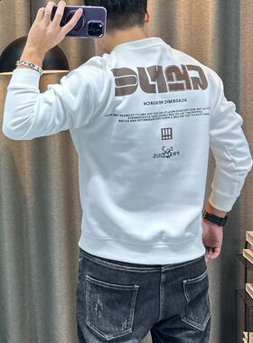 高端男装印花上衣圆领长袖衣服潮