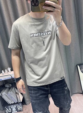 潮牌高端夏季男士短袖t恤衫新款韩版青年男士印花半袖上衣棉体恤