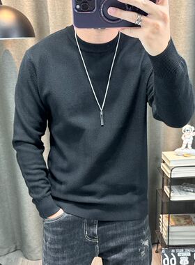领内搭打底衫修身套头毛衣男装潮