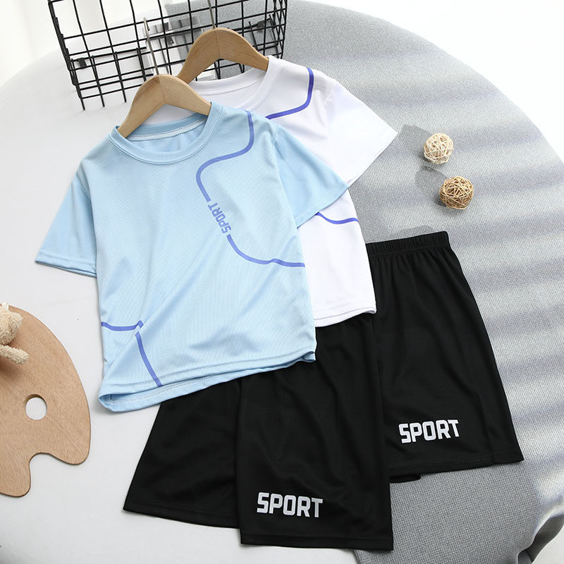 男童速干套装2026夏季新款短袖短裤儿童冰丝运动服休闲薄款两件套