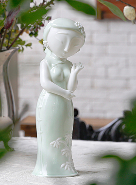 手工陶瓷旗袍人偶书柜摆件满包邮